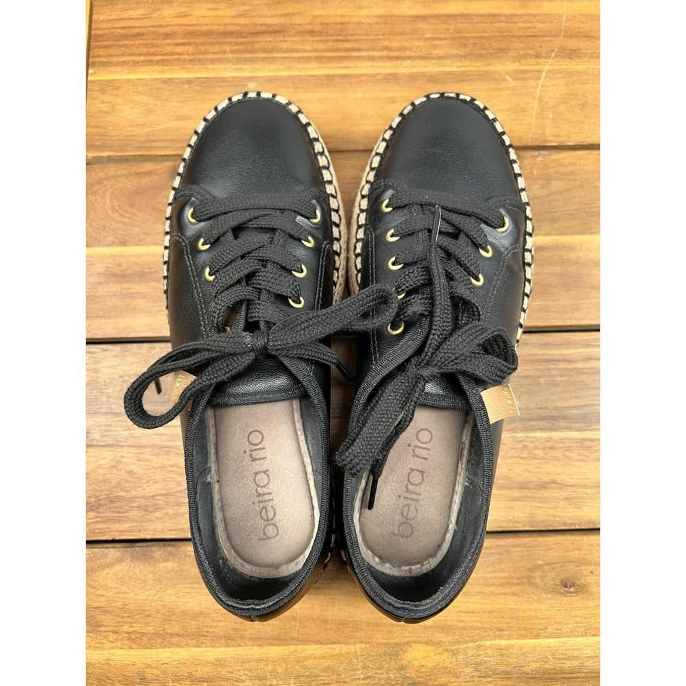 Beira Rio SZ 8 Women's Espadrille Platform Sneakers Shoes Black Made in Brazil - Picture 3 of 9